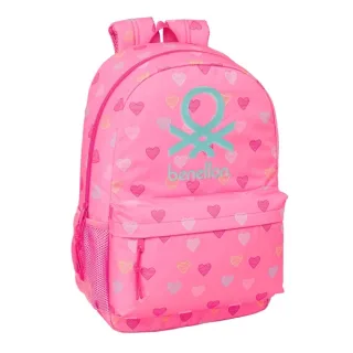 Safta Benetton Heart Mochila Adaptable a Carro - Bolsillos Laterales - Tirador Doble - Bolsillo Frontal - Hombreras Ergonomicas - Espalda Acolchada - Asa Superior - 300x140x460mm - Color Ros