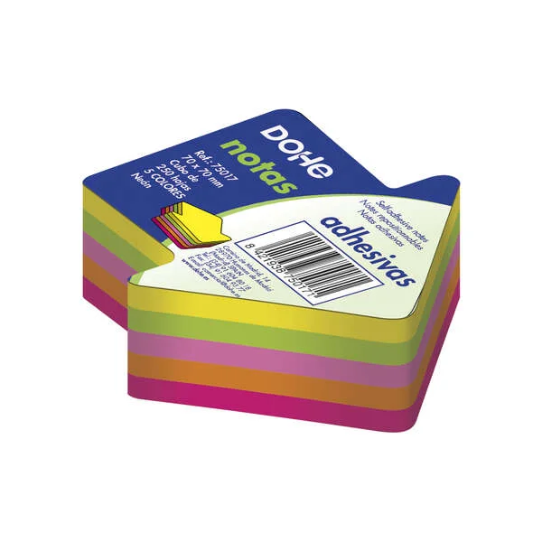Dohe Cubo de 250 Notas Reposicionables con Forma de Flecha - Tamaño 70x70mm - Papel de 75gr - Ideal para Oficina y Escuela - Colores Neon Surtidos