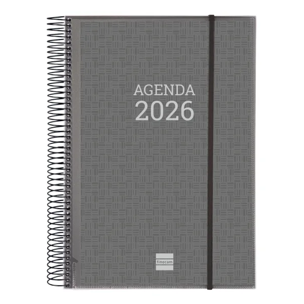 Finocam Basics Agenda - Anual 2026 - con Espiral - Personalizable - Formato E40 - 230x29x297mm - 1 Dia por Pagina - Color Gris
