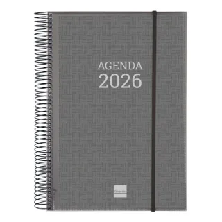Finocam Basics Agenda - Anual 2026 - con Espiral - Personalizable - Formato E40 - 230x29x297mm - 1 Dia por Pagina - Color Gris