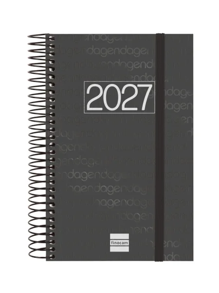 Finocam Espiral Basics Year Agenda - Anual 2027 - 1 Dia por Pagina - Formato E5 - 117x181mm - Espiral - Tapa de Polipropileno - Esquinas Microperforadas - Papel de 70g/m2 - Color Negro