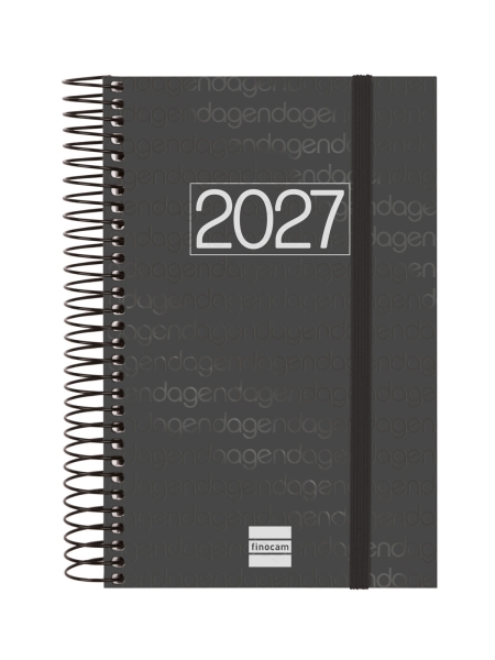 Finocam Espiral Basics Year Agenda - Anual 2027 - 1 Dia por Pagina - Formato E5 - 117x181mm - Espiral - Tapa de Polipropileno - Esquinas Microperforadas - Papel de 70g/m2 - Color Negro