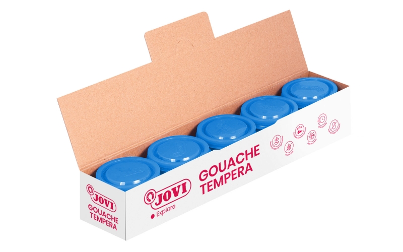 Jovi Bote de Tempera Escolar 35ml - Aplicacion en Multiples Superficies - Uso con Pincel, Rodillo o Espatula - Colores Mezclables - Color Azul Cyan