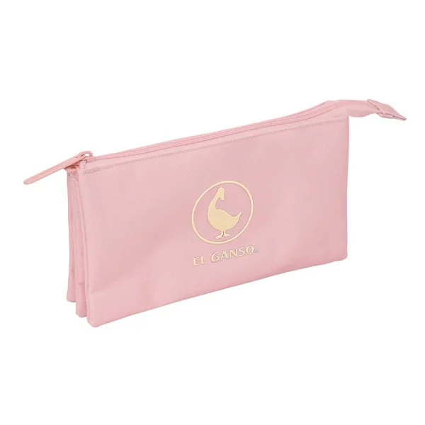 Safta el Ganso Basics Portatodo - 3 Compartimentos con Cremallera - Bolsillo Interior Central - 22x12x3cm - Color Rosa