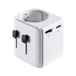 Ewent EW1472 Cargador de Viaje Universal - 1xUSB-C, 2xUSB - 15W - USA, UK, AUS, China - Color Blanco