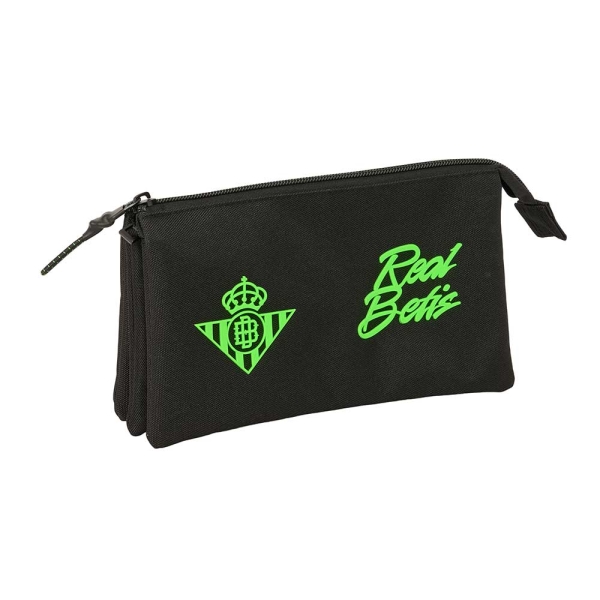 Safta Real Betis Balompie Portatodo - 3 Compartimentos con Cremallera - Bolsillo Interior Central - 22x12x3cm - Color Negro y Verde