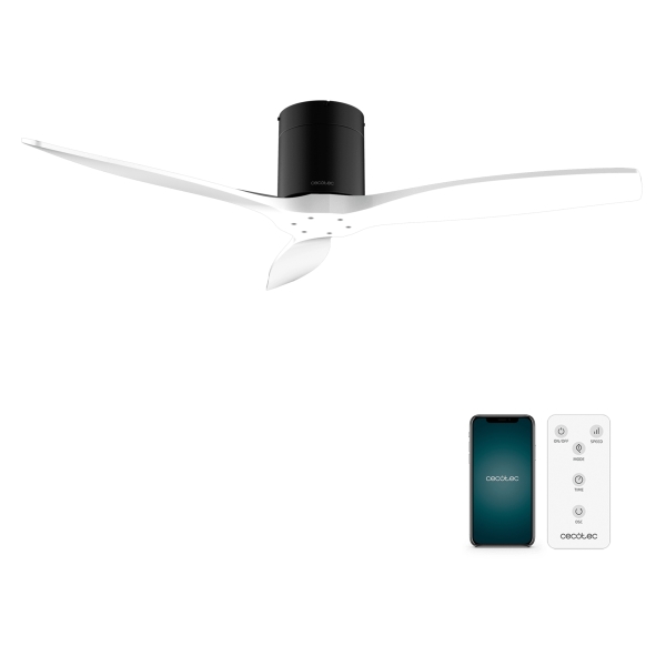Cecotec EnergySilence Aero 5500 Aqua BlackandWhite Connected Ventilador de Techo de 3 Aspas - 40W - Diametro de 52" - Proteccion IP44 - Temporizador - Modo Invierno - Color Blanco y Negro