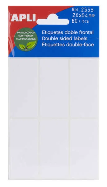 Apli Etiquetas Doble Frontal Blancas 26.0 x 54.0mm