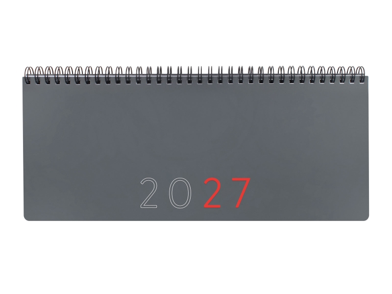 Finocam Planificador de Sobremesa - Anual 2027 - Semana Vista Vertical - 290x116mm - Espiral Doble - Tapa de Polipropileno - Esquinas Microperforadas - Papel de 80g/m2 - Color Gris