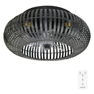 Cecotec EnergySilence LampAero 600 Natural DarkWood Ventilador de Techo con 5 Aspas y Luz - 20W - Tulipa de Madera Negra - 3 Tonos - Temporizador - 3 Velocidades - Modo Invierno - Color Negr