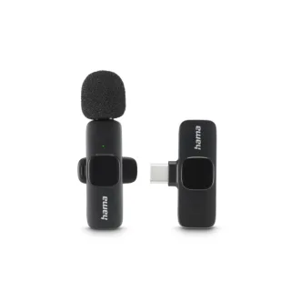 Hama Microfono de Solapa Inalambrico - 2200 Ohm - USB-C - Sujeccion con Clip - Color Negro