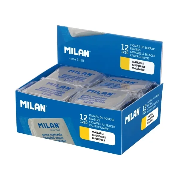 Milan 1220 Gomas de Borrar Maleables para Bellas Artes - Envueltas Individualmente - Caucho Sintetico - Color Gris · Pack de 12 uds.