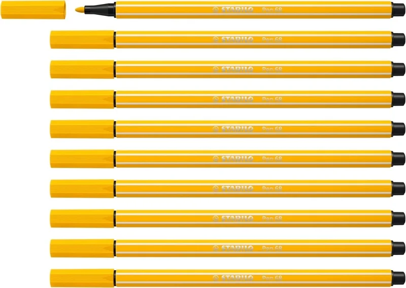 Stabilo Pen 68 Rotulador de Punta de Fibra - Trazo de 1mm aprox. - Tinta con Base de Agua - Color Amarillo · Pack de 10 uds.