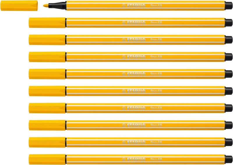 Stabilo Pen 68 Rotulador de Punta de Fibra - Trazo de 1mm aprox. - Tinta con Base de Agua - Color Amarillo · Pack de 10 uds.