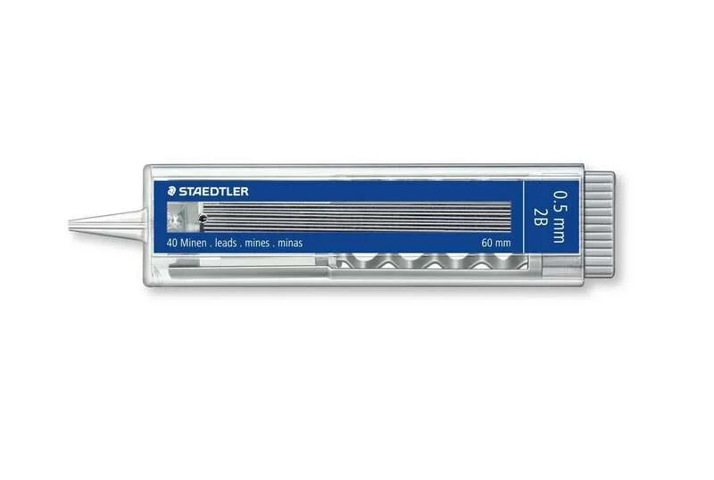 Staedtler Mars Micro Carbon 255 Tubo con 40 Minas Finas de Grafito - Mina 2B - 0.5mm - Alta Resistencia a la Rotura