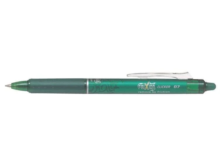 Pilot Frixion Clicker Boligrafo de Gel Borrable Retractil - Punta de Bola 0.7mm - Trazo 0.4mm - Grip Ergonomico - Color Verde · Pack de 12 uds.