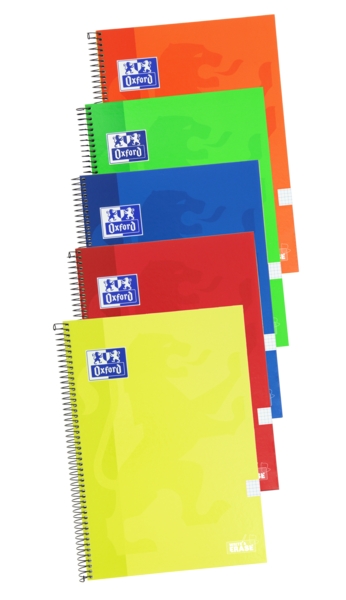 Oxford School Classic Write&Erase Cuaderno Espiral Folio 80 Hojas Cuadricula 4x4mm con Margen - Tapa Extradura - Colores Surtidos · Pack de 5 uds.