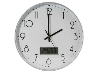 Bismark Reloj Oficina con Marcador Digital de Temperatura y Humedad - Numeros Negros - Cristal Exterior - Manecillas de Aluminio - Color Blanco