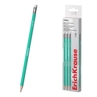 ErichKrause Prime Lapiz de Grafito con Goma de Borrar - Mina HB de 2.2mm - Cuerpo Hexagonal - Plastico - Agarre Ergonomico - Color Turquesa · Pack de 12 uds.
