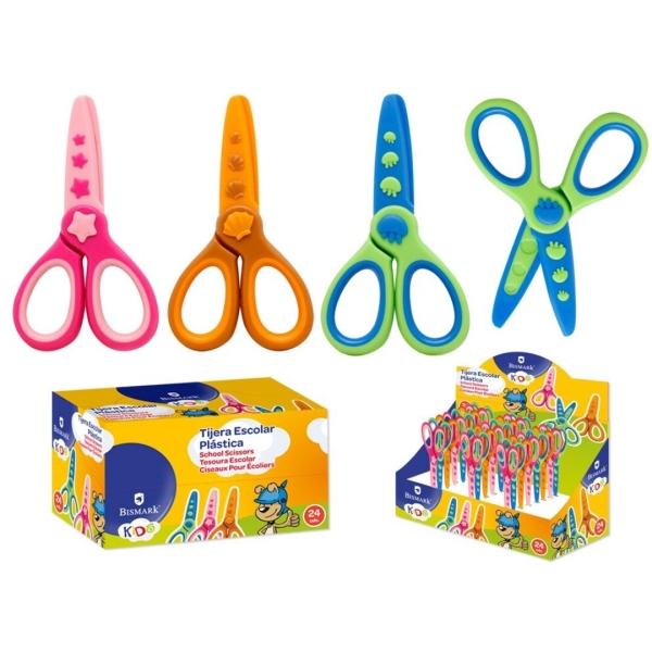 Bismark Kids Plastica Tijera Escolar de Plastico - Decoradas con Motivos del Mar - Punta Roma - 3 Diseños Surtidos · Pack de 24 uds.