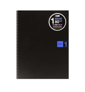 Miquel Rius Notebook1 Cuaderno de Espiral Formato A4 - 80 Hojas Microperforadas con 4 Taladros - Cuadricula 5x5 - Banda de las Hojas Azul - Cubiertas de Polipropileno - Color Negro · Pack de