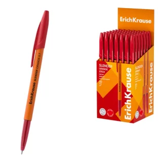 ErichKrause Slender Stick Orange Boligrafo con Capuchon - Punta de Aguja 0.7mm - Cuerpo Opaco Naranja - Trazo 0.26mm - Tinta de Baja Viscosidad - Tapa Ventilada - Color Rojo · Pack de 50 uds