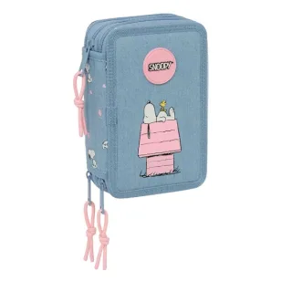 Safta Snoopy Plumier de 3 Pisos - 37 Piezas - 1.3L - Goma - Lapiz - Boligrafos - Sacapuntas - Reglas - 16 Colores - 14 Rotuladores - 125x55x195mm - Color Azul