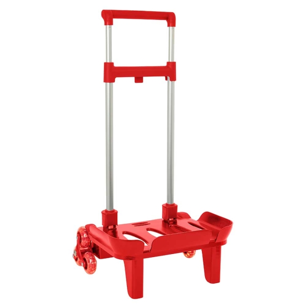 Safta Carro Portamochilas - Ruedas Antivibracion - Cubierta de Goma Transparente - Sistema de Sujecion Universal - Compacto y Plegable - 32x16x44cm - Color Rojo