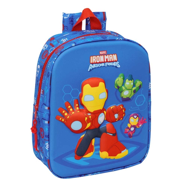 Safta Iron Man Mochila Guarderia 3D - 6L - Cremallera - Asa de Mano - 22x27x10cm - Color Azul Oscuro