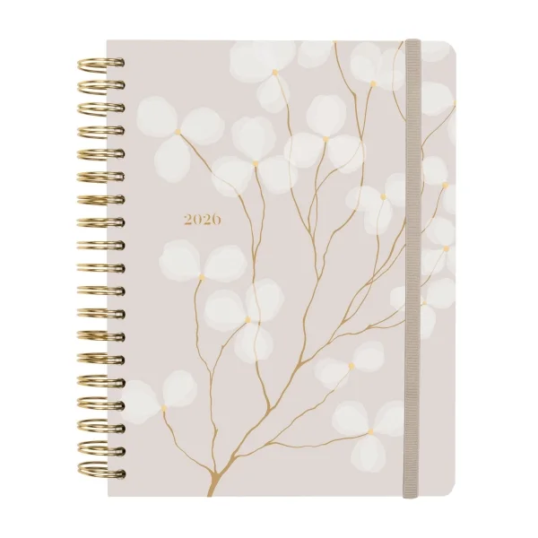Finocam Optimal Agenda de Espiral Internacional - Anual 2026 - Planificador - Cierre de Goma - Formato B5 - 176x250mm - 1 Dia por Pagina - Tematica de Flores