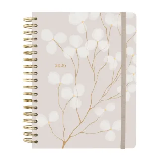 Finocam Optimal Agenda de Espiral Internacional - Anual 2026 - Planificador - Cierre de Goma - Formato B5 - 176x250mm - 1 Dia por Pagina - Tematica de Flores