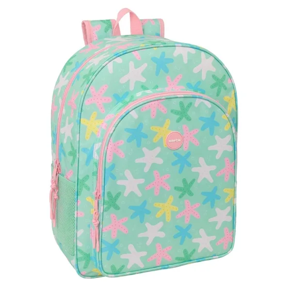 Safta Estrellas Mochila - Adaptable a Carro - Bolsillo Frontal - Portabotellas - Cremallera con Doble Tirador - Asa de Mano - Hombreras y Espalda Acolchada - 33x42x14cm - Color Verde