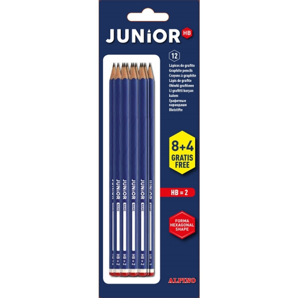 Alpino Junior Blister de 12 Lapices de Grafito HB con Cabecilla - Espacio para el Nombre