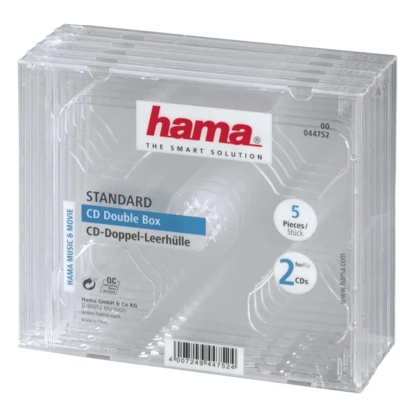 Hama Pack de 5 Cajas Dobles Vacias para CD/DVD - Poliestireno - 14x12.4x1.04cm - Color Transparente