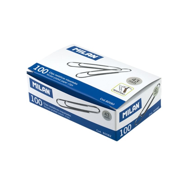 Milan Caja de 100 Clips Niquelados 43mm