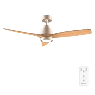 Cecotec EnergySilence Aero 5295 GoldWhite Ventilador de Techo con 3 Aspas y Luz - 35W - Diametro de 52" - 3 Tonos LED - 6 Velocidades - Temporizador - Modo Invierno - Color Madera Claro