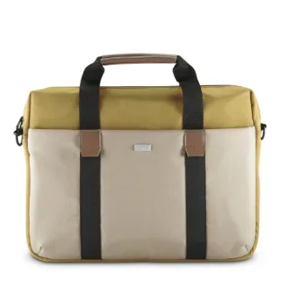 Hama Silvan Maletin para Portatiles hasta 14.1" - Poliester Reciclado - Bolsillo Frontal - Interior Acolchado - 39x5x31cm - Color Beige y Amarillo