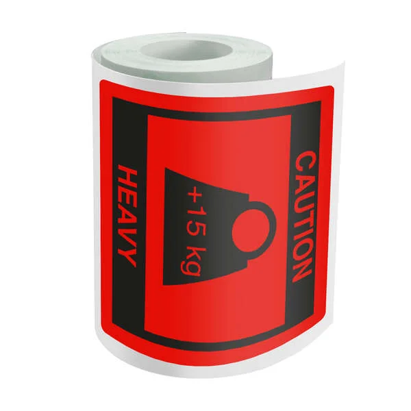 Dohe Rollo de 500 Etiquetas Adhesivas Pre-impresas Caution-Heavy - 80x80mm - Para Avisar de Cargas Pesadas - Ideal para Expedicion de Paquetes · Pack de 10 uds.