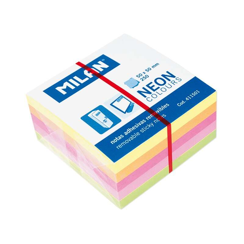 Milan Bloc de 250 Notas Adhesivas Neon Mini - Removibles - Medidas 50mm x 50mm - Colores Surtidos · Pack de 12 uds.