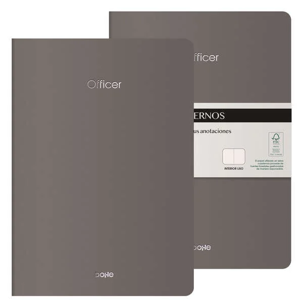 Dohe Officer Cuaderno Notebook A4 40 Hojas Lisas - Papel Ahuesado 90 g/m2 - Tapa en Cartulina 300g/m2 - Color Gris · Pack de 2 uds.