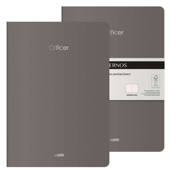 Dohe Officer Cuaderno Notebook A4 40 Hojas Lisas - Papel Ahuesado 90 g/m2 - Tapa en Cartulina 300g/m2 - Color Gris · Pack de 2 uds.