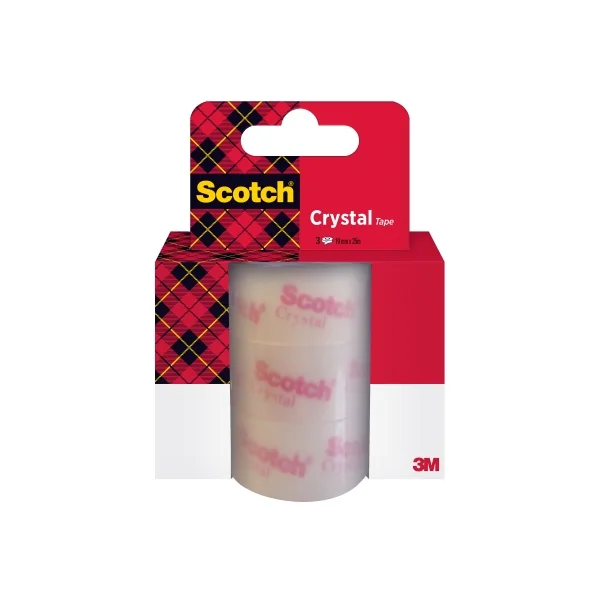 Scotch Crystal Pack de 3 Cintas Adhesivas - Recambio - 19mm x 25m - Color Transparente