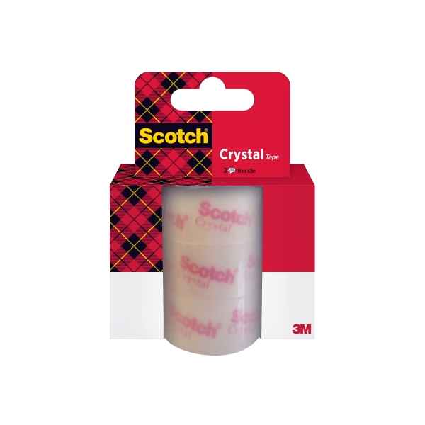 Scotch Crystal Pack de 3 Cintas Adhesivas - Recambio - 19mm x 25m - Color Transparente
