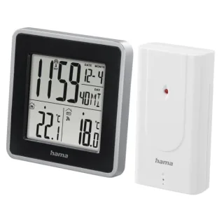 Hama Ews Intro Estacion Meteorologica - Reloj - Sensor Exterior - Radiofrecuencia - Termometro - Higrometro - 9.5x3x9.5cm - Color Negro y Plata