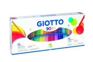 Giotto Caja Regalo Pack de 90 Piezas - 40 Rotuladores Giotto Turbo Color - 50 Lapices de Colores Giotto Stilnovo - Colores Surtidos