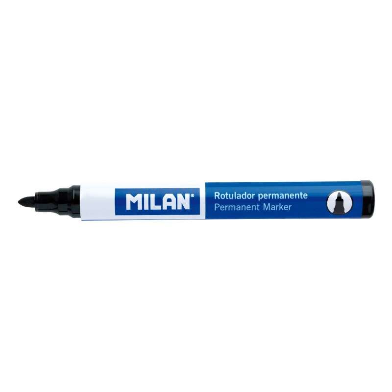 Milan Rotulador Permanente - Punta Redonda 4mm - Tinta a Base de Alcohol - Color Negro · Pack de 12 uds.