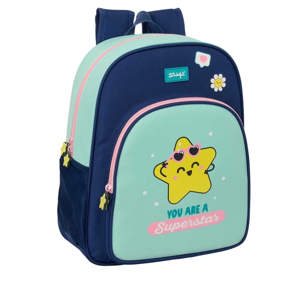 Safta Mr. Wonderful Estrella Mochila - 15L - Adaptable a Carro - Bolsillo Frontal - Portabotellas - Cremallera con Doble Tirador - Asa de Mano - Espalda Acolchada - 32x38x12cm - Color Turquesa Claro