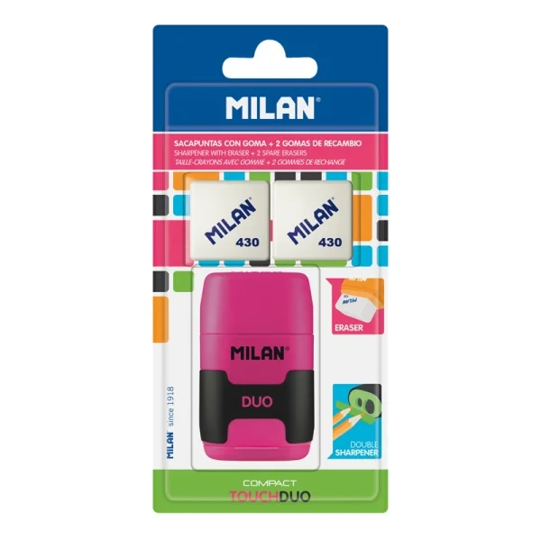 Milan Compact Touch Duo Afilaborra - 2 Gomas de Recambio - Cuchilla de Acero de Seguridad - Colores Surtidos