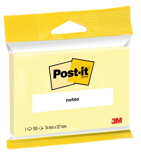Post-It Bloc de 100 Notas Adhesivas Reposicionables - 76x127mm - 100% PEFC - Color Amarillo Claro