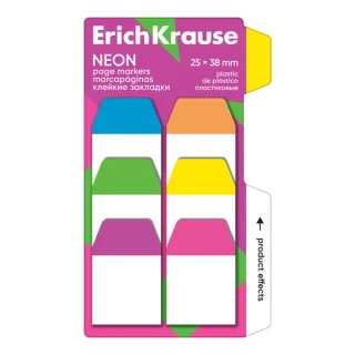 ErichKrause Neon Pack de 6 Blocs de 10 Marcadores de Pagina - Reposicionables - Plastico - 25X38mm - Colores Surtidos